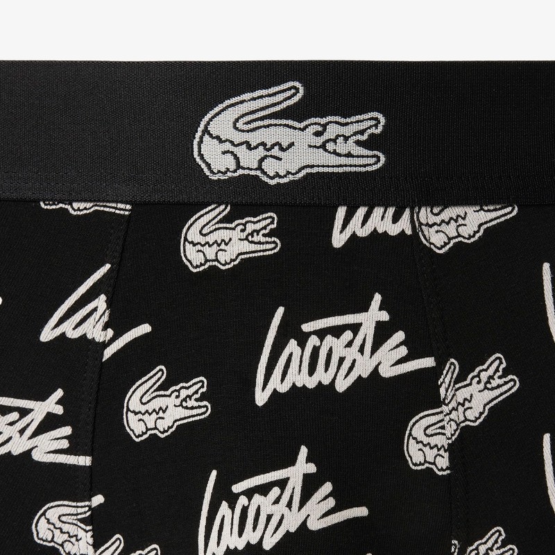 Lacoste Men's Cotton Stretch Essentials Trunks, Black/White, Medium