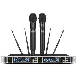 MicrocQueen Professional UHF Wireless Microphone System, Dual Channel 530–580MHz with 2 Metal Handheld Mics, Multi-Channel UHF System, 500FT Range, for Karaoke, Meeting, Party