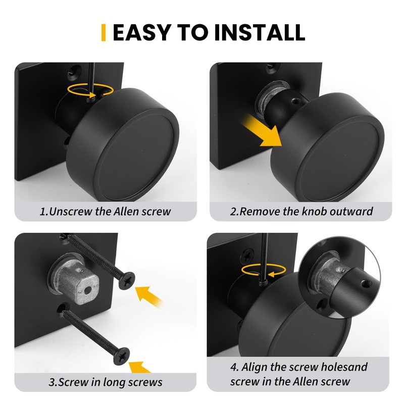 Goldenwarm Matte Black Door Knobs Passage, Closet Door Knob Zinc