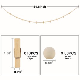 2Pcs Hanging Photo Display with Clips, Boho Wooden Bead Garland Collage Picture Frame Wall Decor, Photo String with 10 Clips for Bedroom Room Dorm Cubicle Decor, Christmas Teen Girls Gifts