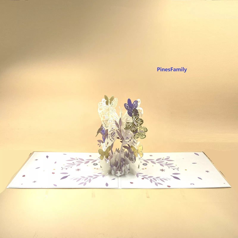 PinesFamily A05-Enchanting 3D Pop-Up Hollow Purple Butterfly Greeting Card |