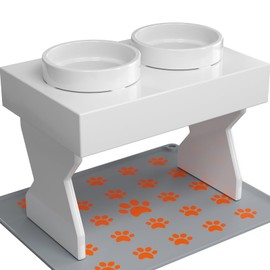 Elevated Dog Bowls for Small & Medium & Large Dogs - 3 Height Adjustable Wooden Stand with Non-Slip Mat, 2 Ceramic Food & Water Bowls (1.5L/50oz Each), Ergonomic Raised Feeder for Joint Health