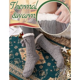 ANTSANG Women Slipper Socks Fluffy Fuzzy Cozy Cabin Fleece Plush Non Slip Stocking Stuffers Winter Christmas Socks with Grips(Grey)