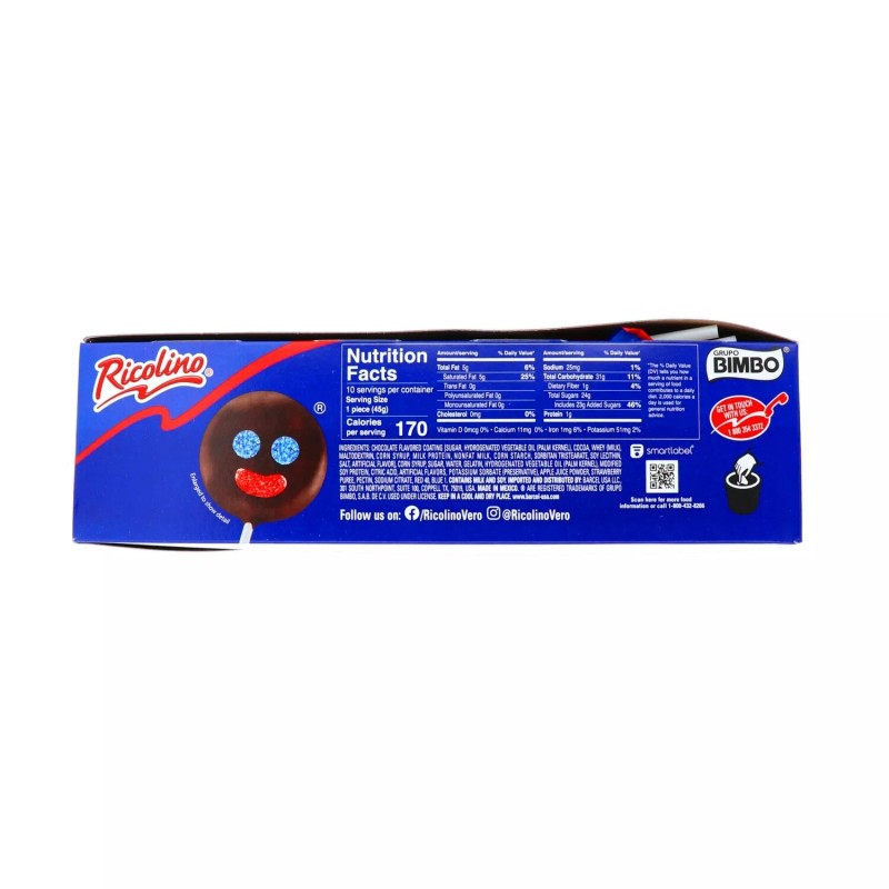 Ricolino Paleta Payaso Marshmallow Lollipop - 10 Count