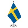 Sweden Miniature Desk Flag Set,8x5 Inch Swedish Small Flag With 12 Inch Bright Silver Flagpole, Deluxe Decorations For House Office Meeting Table