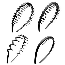 4 Stück Haarband, Welle Haarreifen, Rutschfestes Stirnband mit Anti-rutsch Zähne, Sportmode Haarband Zubehör für Outdoor Sports Yoga(COLOR:schwarz)