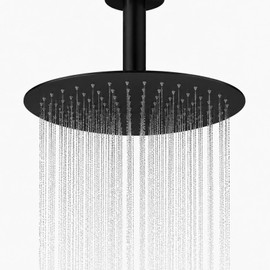 Cabezal de ducha redondo de 12 pulgadas, cabezal de ducha ultra fino de acero inoxidable, montaje en pared o techo, color negro mate