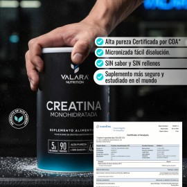 Creatina Monohidratada Micronizada En Polvo | Alta Pureza Certificada | Con Scoop Dosificador - Creatine Monohydrate Pre Entreno - Platinum - Creatina Mujer / Hombre - Gym - 450g - VALARA