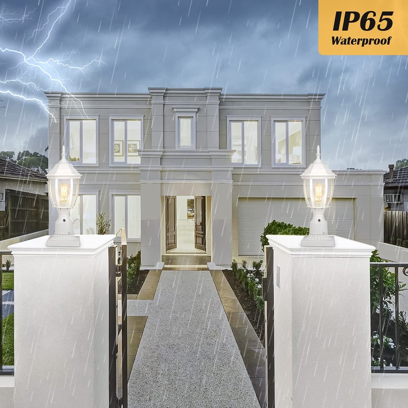 PARTPHONER Dusk to Dawn White Outdoor Post Light with Pier