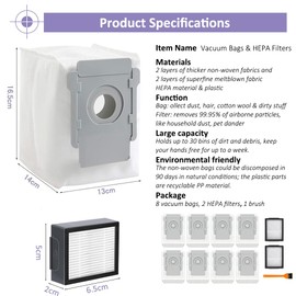 Vacuum Dust Bags and HEPA Filters: Compatible with iRobot Roomba i3 i3+ i4 i4+ i6 i6+ i7 i7+ i8 i8+ Vacuum Cleaner - 8+2pack