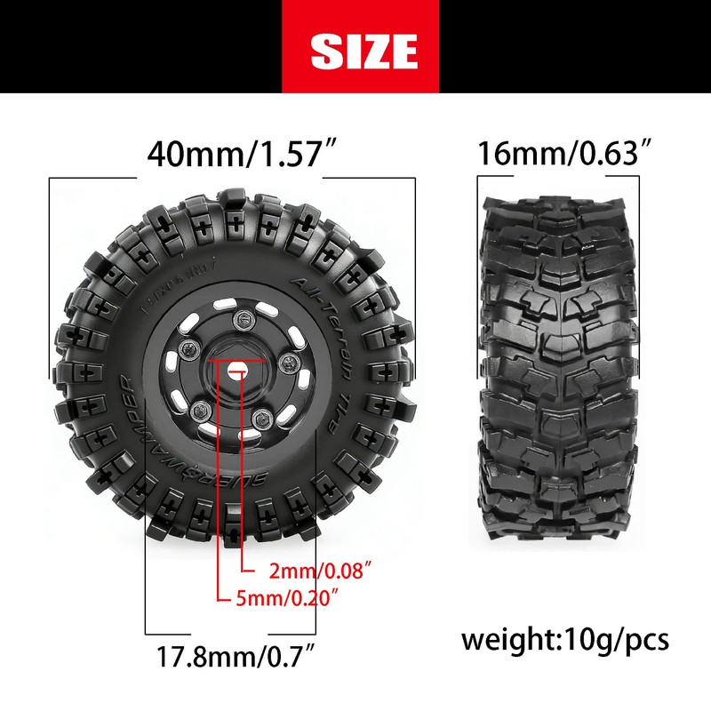 REDSPIDER 0.7" RC Crawler Tires 40mm, RS6 Composite Material Sticky