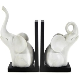 Bellaa 23057 Decorative Bookends Vintage Antiques Triumphant White Elephant Abstract Modern Minimalistic Boho Farmhouse Book Ends Shelves Living Room 9 Inch