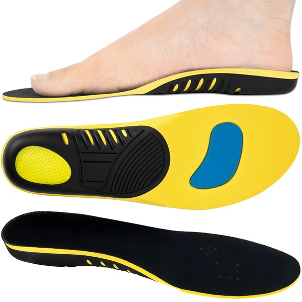 Orshawer Arch Support Plantar Fasciitis Insoles for Men and Women Shoe Inserts, Standing All Day Gel Insert, Foot Pain (Yellow, L(Men 9.5-11/Women 10.5-12))