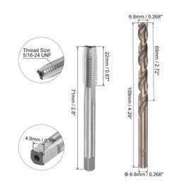 sourcing map Tap & Bit Sets, 5/16-24 UNF 2B Straight Flute Machine Thread Milling Tap, 6.8mm M35 Cobalt High Speed Steel (HSS-CO) Twist Drill Bit