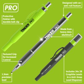 Tracer Pro Series Precision Pencils All-in-One Aluminum Precision Marking Kit with 24 Replacement 1.3mm Leads and Sight Holster