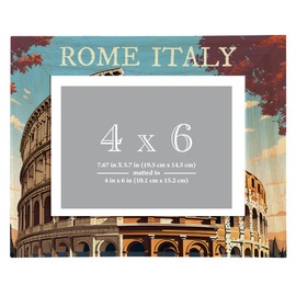 R and R Imports Rome Italy Design D Souvenir Wooden Photo Frame Matted 4 x 6 Inch Single