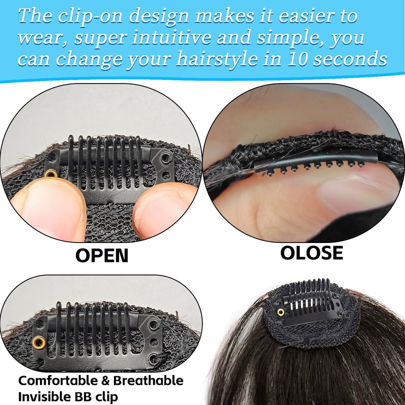 100% Human Hair Clip in Bangs for Women - Natural