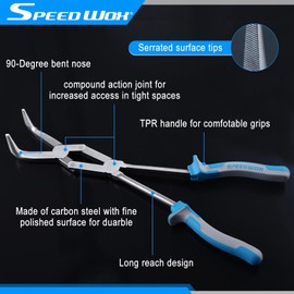SPEEDWOX 13" Long Reach Double Joint Curved Long Nose Pliers 90° Double Material Pliers Long Reach Curved Long Reach Extra Long Reach Compound Pliers