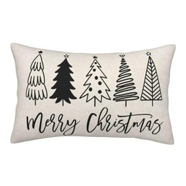 Sunshineyan Christmas Pillow Covers 12 x 20 Inch Set of 2 Black Chirstmas Tree Decorative Throw Pillow Covers Winter Xmas Holiday Pillowcase Linen Square for Home Couch Sofa Outdoor Decor