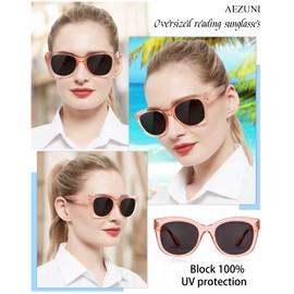 AEZUNI Reading Sunglasses for Women Oversized Designer Readers 3.0 with Large Frame 0 100 125 150 175 200 225 250 275 300 350 (Pink,not bifocals)