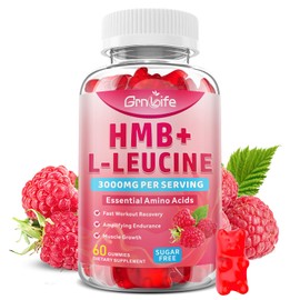 HMB and L-Leucine Gummies 3000mg, HMB and Leucine Amino Acid for Adults & Elder, for Muscle Growth, Muscle Relief and Workout Recovery, Sugar-Free, Raspberry Flavor, 60