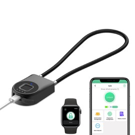 Fingerprint Cable Lock eLinkSmart Cord Padlock for Cabinet Door Child Proof with Waterproof 1000+ App Users 22cm Steel Cable Lock for Gym Locker Fridge Kitchen Cupboard Luggage Black