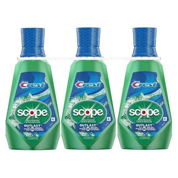 Crest Scope Outlast Mouthwash Long Lasting Peppermint, 3 Pack (33.8