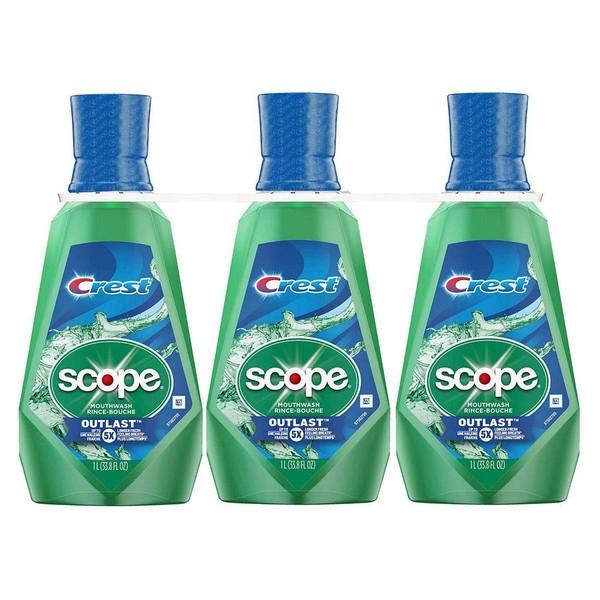 Crest Scope Outlast Mouthwash Long Lasting Peppermint, 3 Pack (33.8 Ounce)