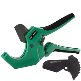 XUNTUI PVC Pipe Cutter for Sch 40 PVC Pipe with extra blade，Ratchet Pipe Cutter Pex Cutting Tool for Cutting PEX, PVC, PPR Plastic Hoses and Plumbing Pipe (Dark Green, OD21/2"64mm)