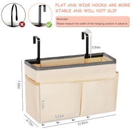 Frjjthchy Bedside Storage Organizer 5 Pockets with 4 Hooks Hanging Storage Bag for Headboards/Bunk Bed (Beige)