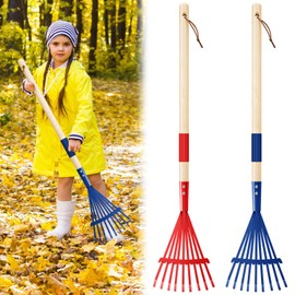 Suclain 2 Pcs Rakes with Hardwood Handle Small Rake Child Size for Gardening Multicolor 28'' Mini Rake for Leaves Leaf Kids Yard Tools Lightweight for Kids Garden Tools Gifts
