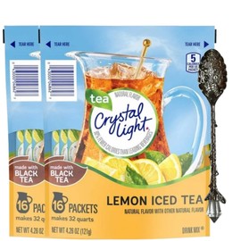 Crystal-Light Lemon Iced Tea Drink Mix 4.26 oz – 2 Pack (16 Pitcher Packets Total), Made with Black Tea – Sugar-Free, Low-Calorie Beverage Mix with Candy Freezer Gem Spoon (Lemon Iced Tea) Gem Spoon