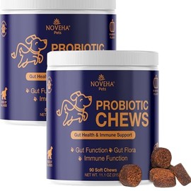 NOVEHA Probiotic Chews for Dogs | Ultimate Gut Health & Digestive Support | for Healthy Skin & Coat | Relieves Itching & Paw Licking | Probiotics for Pet Dogs with Allergies (2-Pack)