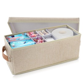 Lukeline Tampon Holder for Bathroom, Bathroom Storage Containers with Lid, Adjustable Divider Feminine Product Organizer, Tampon Organizer, Bathroom Accessories Decor Box (Black-1 Pack)