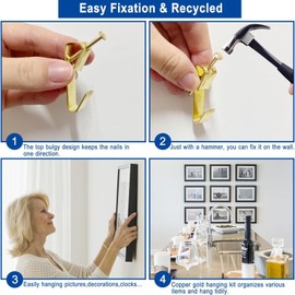 FL-WITHYOU Picture Hanging Hooks,100 Pcs 100 lb Picture Hangers with Nails,Picture Hanging Kit on Wooden/Drywall for Canvas, Office Pictures, Clock, House Decoration