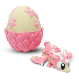 Articulated Dragon with Fantasy Egg – 3D Printed Mythical Creature Gift, Posable Jointed Companion, Collectible Detailed Shelf or Desk Decoration - for Adults (Cherry Blossom Dragon + Egg)