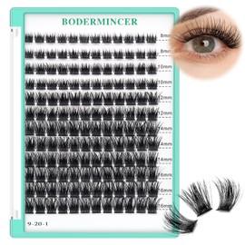 Bodermincer 120 Racimos/Caja De Racimos Anchos Con Efecto 3D, Pestañas Adheridas Con Pegamento, Extensiones De Pestañas Individuales, Racimos De Pestañas, Pestañas Postizas Negro Mezcla De 8-10-12-14