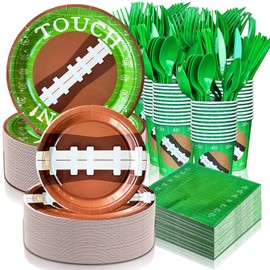 LFSTGN 350 PCS Football Party Decorations, Plates and Napkins Sets Includes Plates Dessert Plates Napkins Cups Plastic Knives Forks Spoons Disposable Dinnerware Set For Football Party (50 Guest)