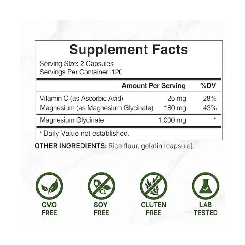 Deal Supplement Magnesium Glycinate 500mg / 1000mg Plus Vitamin C,