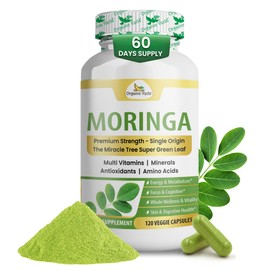 Organic Veda Moringa Capsule - True Green Single Origin Moringa Leaf Powder Organic Superfood - Premium Strength Miracle Tree Nutrients Vitamins Antioxidants Dense Tender Leaves - 120 Vegan Capsules