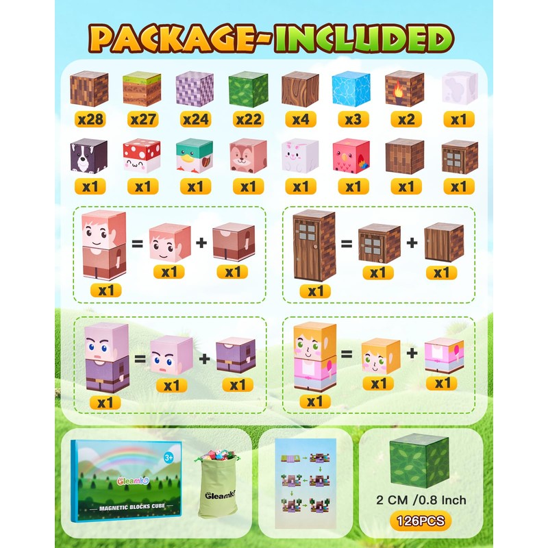 Gleamkid 126PCS Magnetic Building Blocks: Forest Castle Magnetic Blocks Building