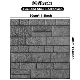 LDHHYH 30 Pack 28.81 Sq ft Peel and Stick Wall Panels, 12 x 12 Inch Faux Brick Wall Panels Foam Brick Wallpaper, Decorative Self Adhesive Wall Tiles Waterproof Wall Covering Panels - Grey