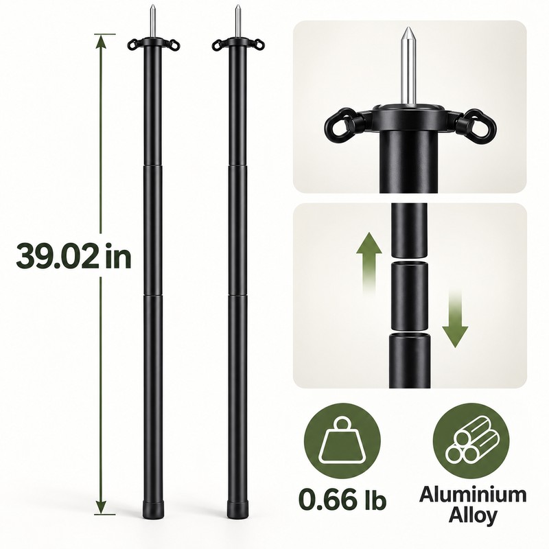 2Pcs Telescopic Tent Poles – Adjustable Aluminum Alloy Camping Awning