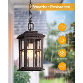 OPAXIS Bronze Hanging Porch Light, Modern Outdoor Pendant Lights for Porch, Waterproof Outdoor Hanging Lights with Tempered Glass, Aluminum Hanging Exterior Light for Patio, House, Adjustable Chain
