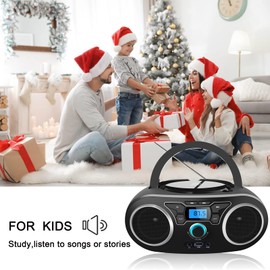 Portable CD Boombox with Bluetooth, FM Radio, USB Port, MP3-CD Compatible, AUX Input, Headphone Jack, Remote Control, Clear Stereo 4 Watts of Audio, AC/Battery Powered