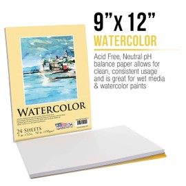 U.S. Art Supply 9" x 12" Premium Heavyweight Watercolor Painting Paper Pad, Pack of 2, 24 Sheets Each, 90 Pound (190gsm) - Cold Pressed, Acid-Free, Wet, Dry & Mixed Media - Artists, Students, Adults