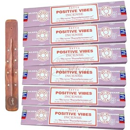 Satya Nag Champa Positive Vibes Incense Sticks | x6 pack | with SAMASIA incense sticks holder | Used for Aromatherapy, Spa, Yoga, Weddings, Meditation, Healing, Positivity and Relaxation