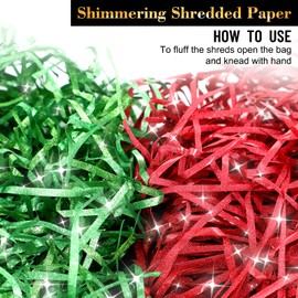Meng Jiaran Glitter Shredded Tissue Paper for Hampers 200g Shredded Tissue Paper for Gift Boxes Tissue Paper for Wrapping Gifts Hamper Filling Packaging Filler for Birthdays Christmas, Red Green