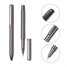 VENOAL Ballpoint and Rollerball Pen Set Blue Refill,Stylish Black and White Grid Metal Pen Elegant Smooth Writing Gift Pen(2 Pens with 2 Extra Refills)