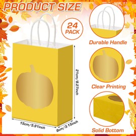 Zhanmai 24 Pcs Fall Pumpkin Gifts Goodies Bags with Handles Fall Party Favors Orange Brown Thanksgiving Treat Candy Bags with Pumpkin Pattern Paper for Autumn Gift Wrapping Party Supplies